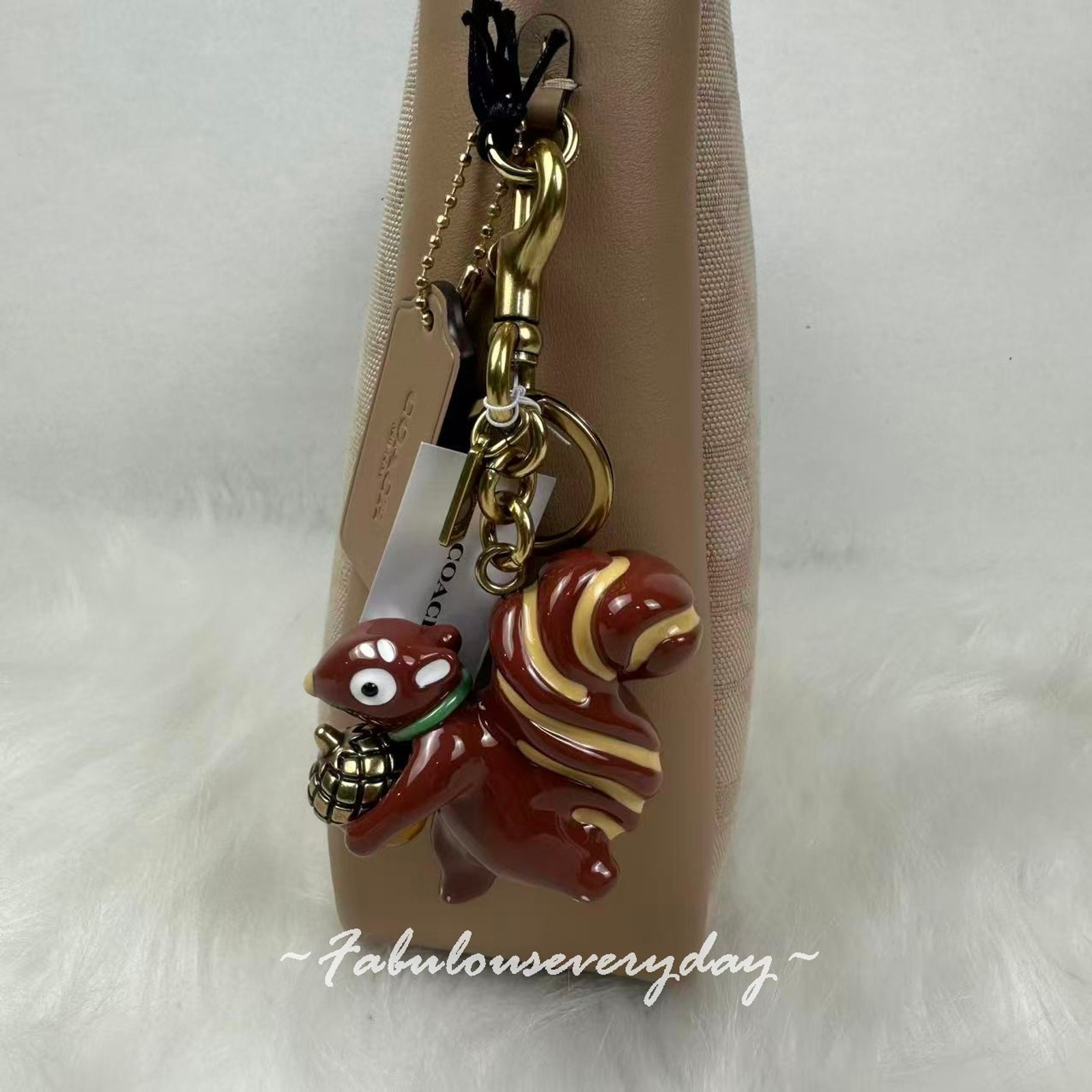 Coach Squirrel Bag Charm In Resin/Brass With Key Ring Cea11 Nwt